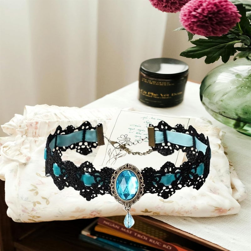 IS4U Gothic Lace Choker Necklace with Vintage Crystal Gems - Vampire Bat Design, Perfect for Halloween, Parties & Costumes - Image 2